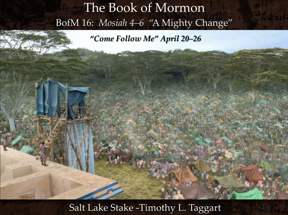BofM 16 April 20–26 Mosiah 4–6 “A Mighty Change” The 2nd half of King Benjamin’s masterful discourse